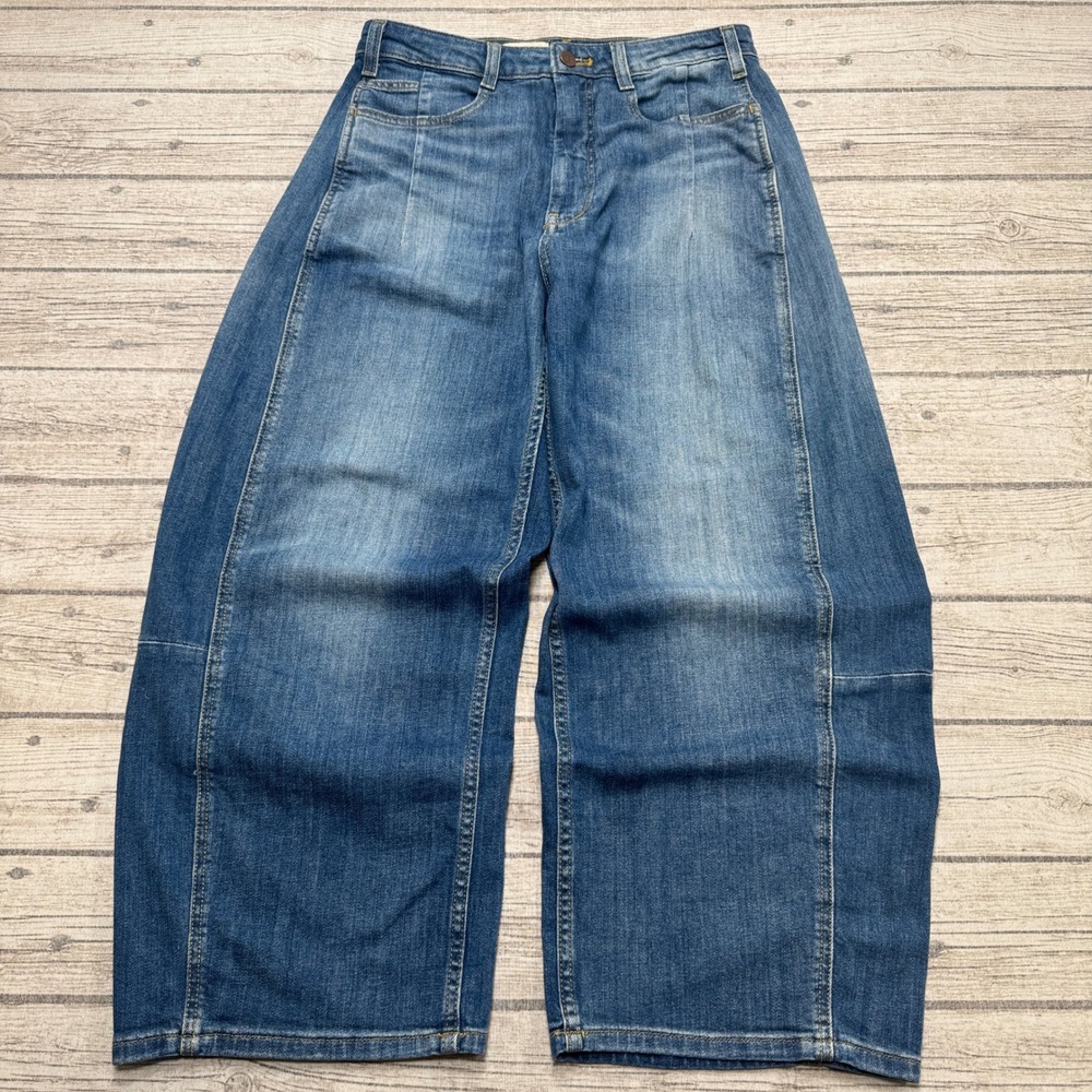 Pilcro Anthropologie Jeans Womens 27 Blue High Rise Barrel Leg Denim Relaxed Fit
